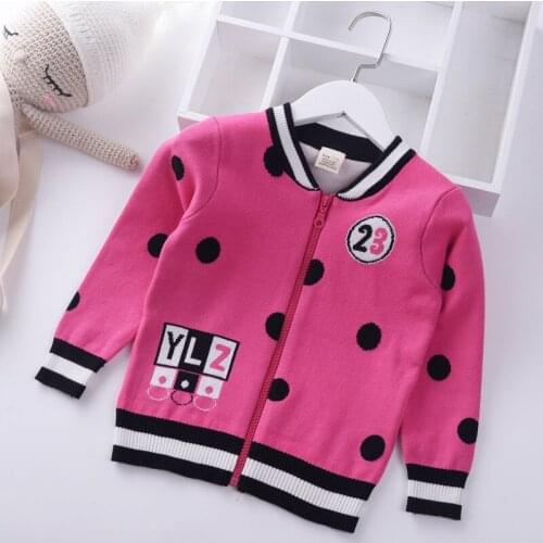 2021 Autumn Winter Girls Sweaters Zippers Coat Baby Cardigan Dot knit Kids Clothes Children Baseball Clothing 1-7 years