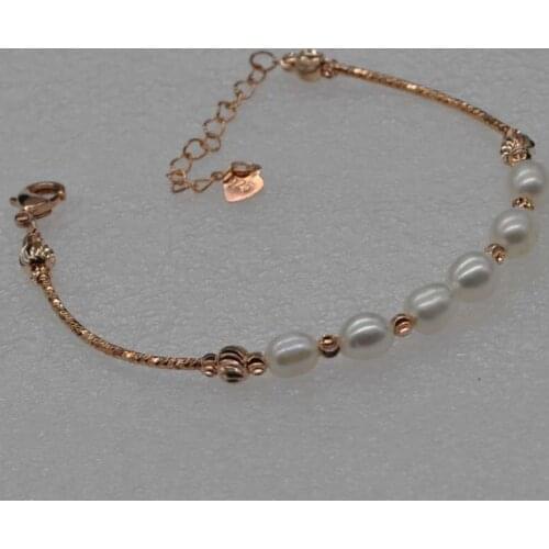 5-6mm white rice genuine freshwater pearl bracelets silver or rose-gold 1 Piece