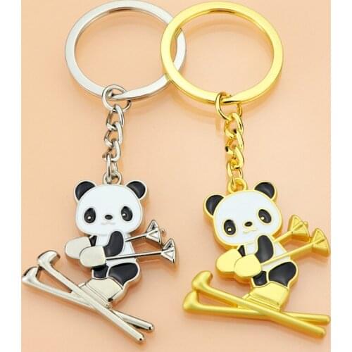 Fitness Skiing Panda-Cat Keychain Women Sport Key Chain Key Holder Pendant Portachiavi Llaveros Hombre Bag Charm