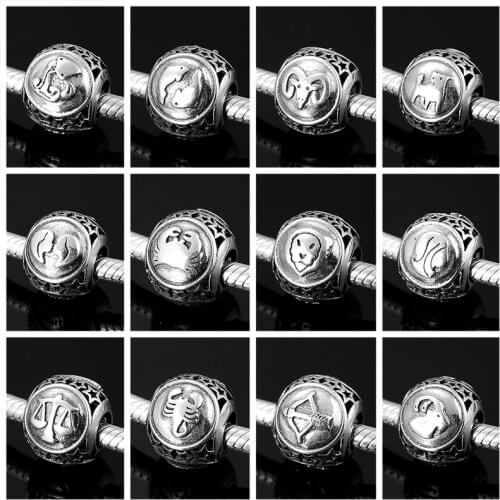 Fashion 925 Sterling Silver Twelve Constellations fine charm beads Accessories Fit Original europeu Bracelet Jewelry making
