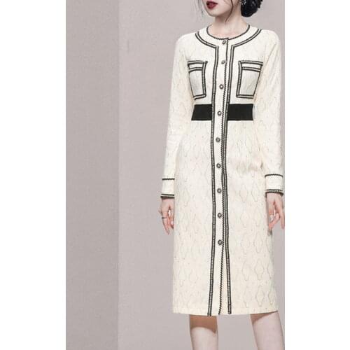 Elegant Korean Business Office Lady Dresses Women Autumn High Quality Slim Waist Simple Long Sleeve OL Work Dress Female