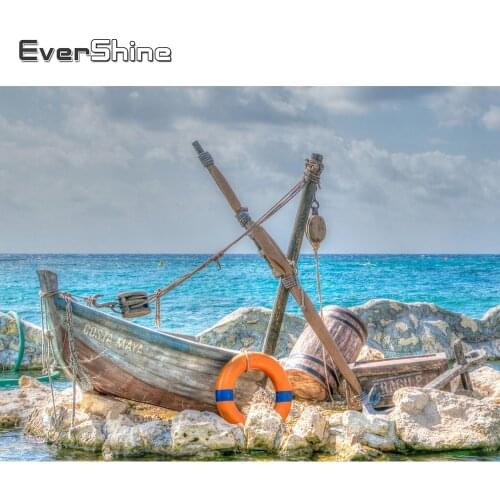 Evershine Diamond Painting Landscape Full Square Drill Diamond Embroidery Boat Cross Stitch Picture Rhinestones Diamond Mosaic