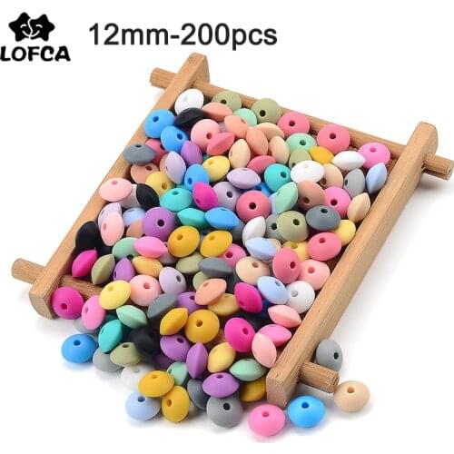 LOFCA 200pcs 12mm Silicone Lentil Beads Baby Teething Beads BPA-Free Food Grade Making Baby Oral Care Pacifier Chain Accessorise