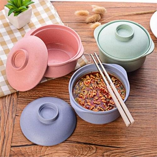 Wheat Straw Instant Noodles Bowl Soup Food Container With Lid Reusable Tableware Salad Rice Bowl Dinnerware Kitchen Storage Bowl