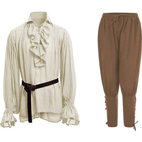 Feitong Fashion Ruffles Shirt Men Fashion Bandage Long Sleeve Medieval Gothic Shirt Men Blouses camisas hombre