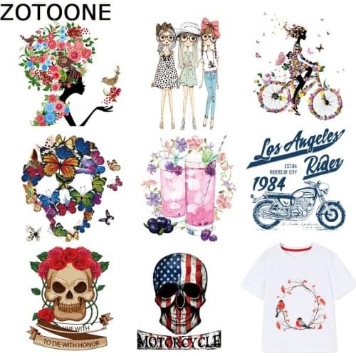 ZOTOONE Big Size Skull Patches Fashion Girls Stickers Iron on Patches for Clothing Iron-on Transfers for Clothing Washable A