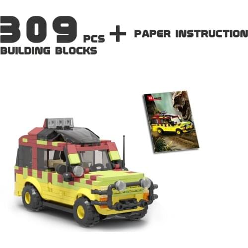 MOC Jurassic public park Explorer Soldier Building Blocks off-road vehicle model Willis Jeeped antiaircraft gun Boy Bricks toy