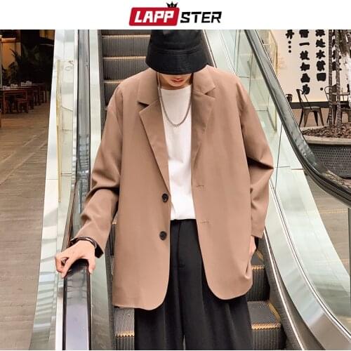 LAPPSTER Men Single Breasted Camel Korean Style Blazers 2020 Autumn Mens Button Jackets Coats Male Casual Suit Jackets Outwear