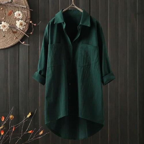 New Korean Style Temperament Pure Color Cotton and Linen Shirt Loose Autumn Clothing Top Shirt