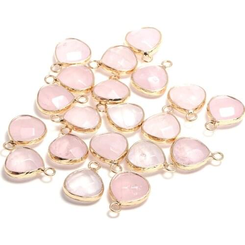 Fashion Natural Stone Pink Quartz Crystal Pendant Drop-shaped Faceted Charms For Jewelry Making DIY Necklace Earring 1Pcs