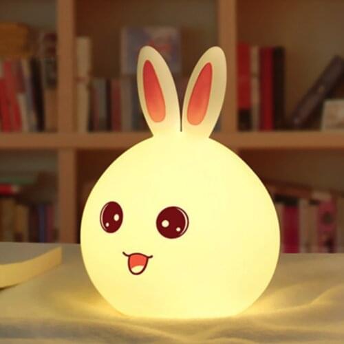 Multicolor Silicone Cute Rabbit Shape LED Night Light USB Recharge Desk Lamp Touch Sensor Controlled Baby Kids Bedside Lamp