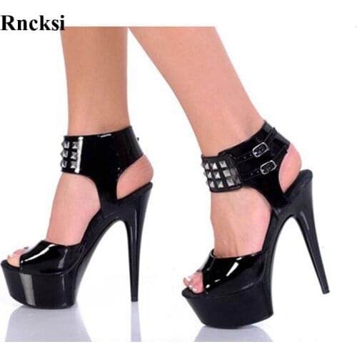 Rncksi Fashion Rivets Classics Black 15CM Sexy High Heel Shoes Sandals, Pole Dance Shoes, High Heel Party / Wedding Shoes
