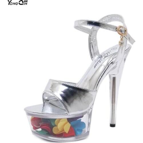 Summer new high-heeled sandals peep toe crystal flower platform wild women sandals shoes