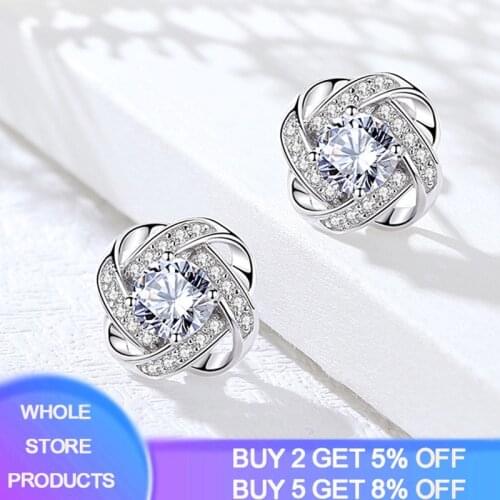 YANHUI Upscale Real 925 Sterling Silver Earrings Zircon Gemstones Twist Luxury Stud Earrings For Women brincos pendientes bijoux