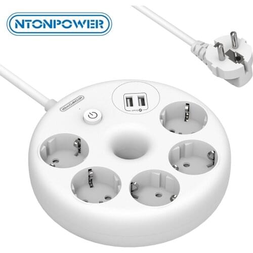 NTONPOWER Smart USB Power Strip Wall Mounted EU Plug Power Extension Cord 5 AC Socket 2 USB Charger Network Filter for Home