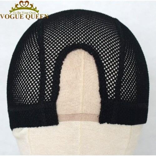 Vogue Queen U Part Swiss Lace Wig Cap Black Big Mesh Wig Caps For Wig Making Cap Elastic Band Around 6pcs