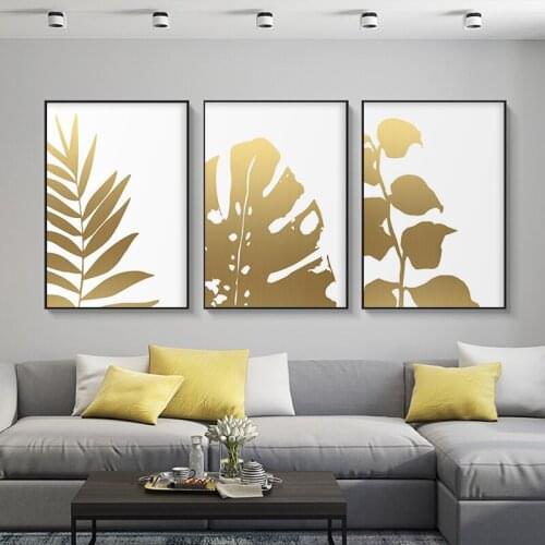 Nordic Abstract Botanical Poster Print Modern Wall Art Gold Leaf Canvas Painting Minimalist Picture for Living Room Home Decor
