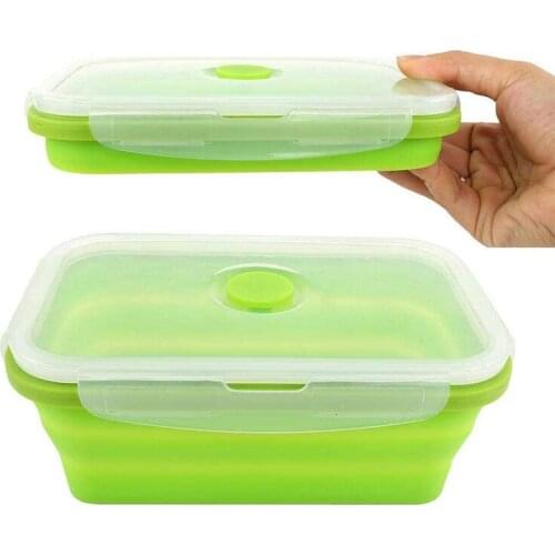 Collapsible Silicone Lunch Box Food Storage Container Fruit Salad Storage Food Box Portable Picnic Camping Rectangle Outdoor Box