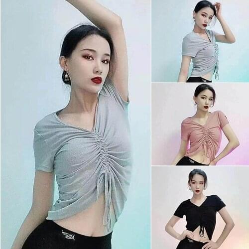 Hot-Selling Latin Dance Clothes New Style Drawstring Navel Top High Elasticity Practice Clothes Rumba Latin Dance Clothes DN9090