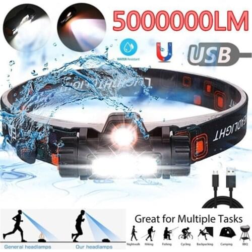 Head Lamp Headlight Waterproof 2500lm COB LED Built in Usb Rechargeable 18650 Battery Working Light 5W Camping Headlight 2Modes
