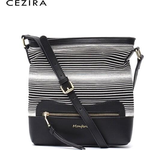 CEZIRA Women Casual PU Leather Hobo Striped Pattern Soft Knitting Fabric Handbag Zip Pocket Female Daily Crossbody Shoulder Bags