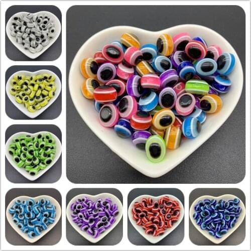 30pcs/Lot 10mm Resin Spacer Beads Evil Eye Beads Stripe Oval Beads For Jewelry Making DIY Bracelet Necklace Charms