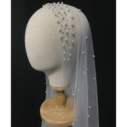 2M Length Pearls Wedding Veil Tulle 1T White Bridal Veil Elegant Beaded Bride Veil Ivory Bridal Party Veils Without Comb