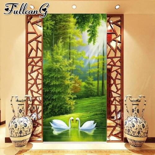 FULLCANG Spring landscape swan large 5d diamond painting diy full square round drill mosaic embroidery sale birds decor FC2446
