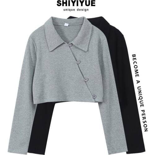 Long-sleeved T-shirt women spring 2021 new design sense niche short top ins tide woman tshirts