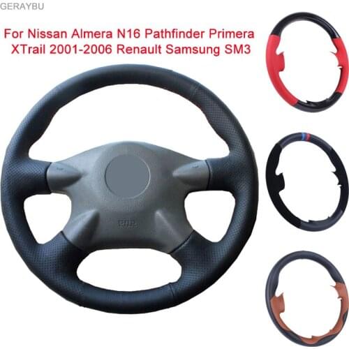GERAYBU DIY Leather Hand-sewn Car Steering Wheel Cover For Nissan Almera N16 Pathfinder Primera XTrail Renault Samsung SM3