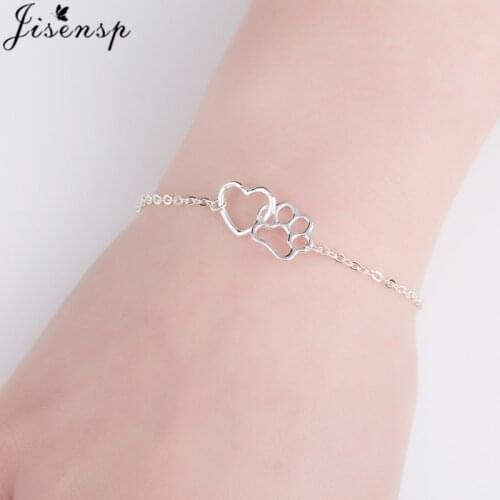Jisensp Lovely Hollow Dog Paw Heart Bracelet Fashion Jewelry for Women Cute Puppy Footprints Charm Bracelet Accessories 2020