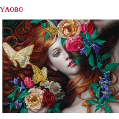 2020 round Diamond Painting Woman with Rose Butterfly Full square Rhinestone Pictures Diamond mosaic Valentines Day gift