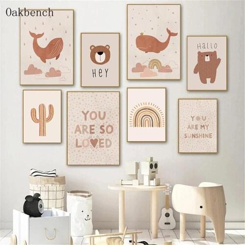 Boho Canvas Painting Dolphin Wall Art Print Bear Poster Cactus Prints Rainbow Paintings Nursery Wall Pictures Kids Room Decor