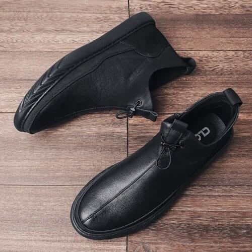 Leather winter casual mens BOOTS genuine para sapato cowboy high ANKLE for chelsea de sneakers home hombre mens Moccasins dress