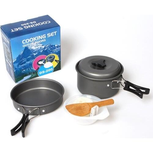 Camping Cookware Mess Kit Hiking Backpacking Picnic Cooking Bowl Non Stick Pot Pan Knife Spoon Set