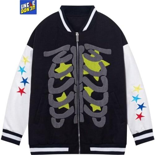UNCLEDONJM Skeleton bomber jacket colour block jacket men japanese fashion retro men clothing techwear winter jacket AW820