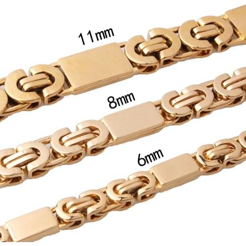 Mens Gold Chain Necklace 7-40" Male Gold Color Stainless Steel Necklace Or Bracelet Byzantine Chains For Men Jewelry