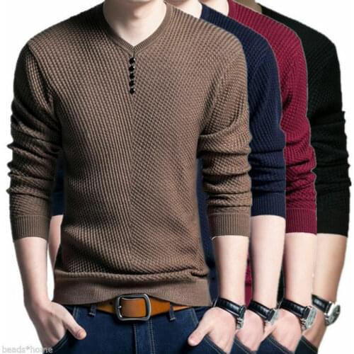 Men V Neck Sweater Long Sleeve Knit T-Shirt Hoodies Cotton Casual Cashmere Tops Comfortable Versatile 2020 Hot