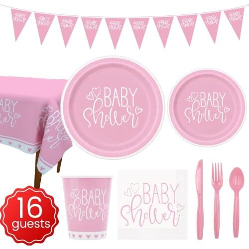 First Happy Birthday Disposable Tableware Set Pink Blue Plate Straws Napkins Cup for Baby Shower 1 Year Old Birthday Party Decor