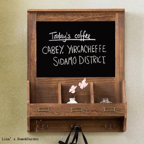 Nice color solid wall mounted wooden shelf with blackboard