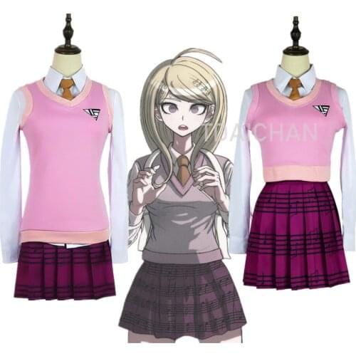 New Danganronpa V3 COSPLAY Akamatsu Kaede Costume Womens Uniform Anime Shirt / Vest / Skirt / Socks/Wigs JK School Uniform