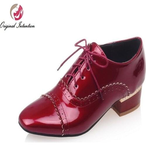 Original Intention Fashion Women Casual Shoes Square Toe Square Heels Beautiful Black Red Nude White Shoes Woman US Size 4-14