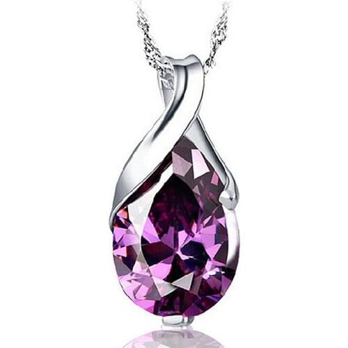 Natural Purple Crystal Pendant Necklace For Women silver color Angel Teardrop Jewelry Charms Only Necklace Without Chain