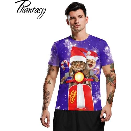 Phantasy 2020 Merry Christmas Ugly T-Shirt Women Men Funny Anime Clothes Xmas Cat Printed T-Shirts