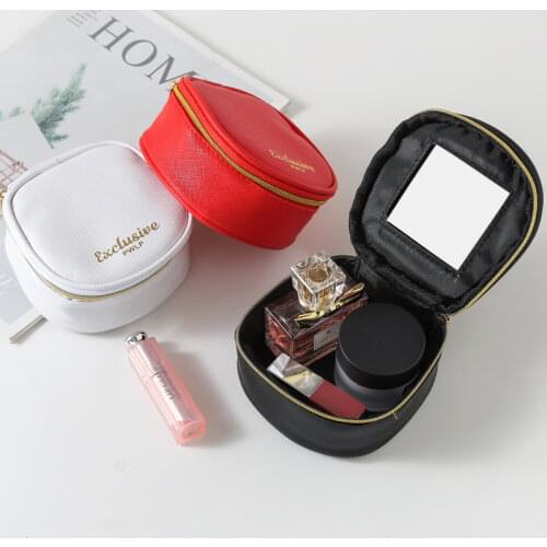 Retro Womens Lipstick Bag Zipper Mini Cosmetic Bag Travel Storage Bag Beauty Makeup Case Lipstick Organizer with Mirror Clutchs