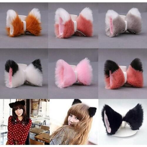 Handmade Anime Costume Hair Clip Lolita Cosplay Cute Plush Fox Cat Ears Hairpins Women Party Halloween Hair Accessories Props