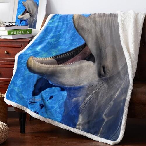 Blue Sea Animal Dolphin Head Warm Soft Blanket Office Sofa Plush Blanket Bedspreads Quilt Drop Ship