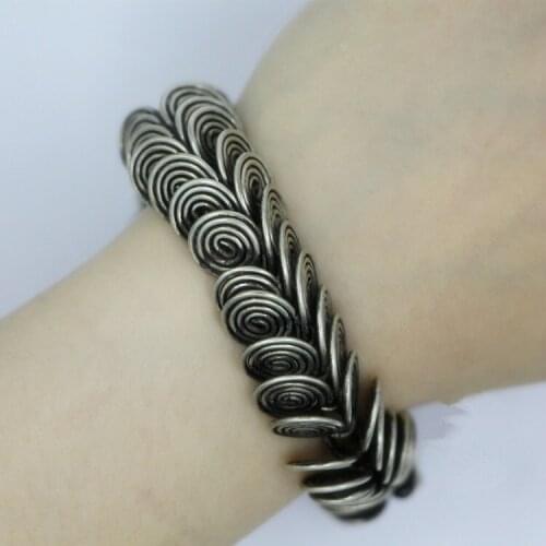 Coleccionismo antiguo decorado mano Miao plata dargon fengshui pulseras pulsera de artesanía de metal