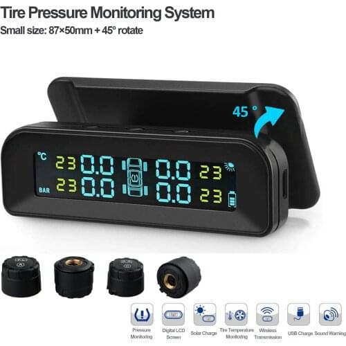 Solar Wireless TPMS Car Tire Tyre Pressure Monitoring System + 4 External Sensor