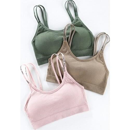 Sports Bra Women Solid Wireless Padded Bra Thin Shoulder Strap Comfortable Simplicity Backless Top